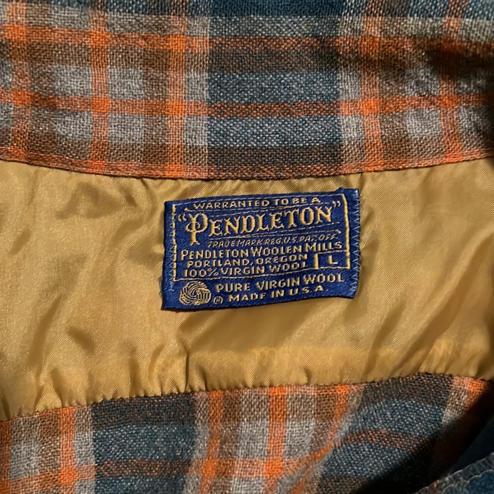 VTG Pendleton Orange and Blue Wool Men’s Flannel Size L - Picture 14 of 15